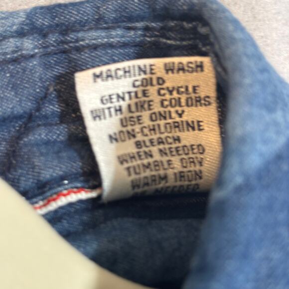 Thread Cloth Distressed Geometric Denim Shirt S Blue Jean Retro Pockets Western - Picture 5 of 9